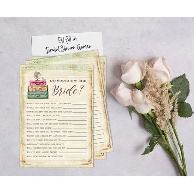 Cartões Quadrados em Branco para Chá Nupcial e Despedida de Solteira, Preenchíveis, 50 Unidades para Jogo de Viagem - Inkdotpot 12,7 Cm × 17,78 Cm / Amarelo - Quiz da Noiva