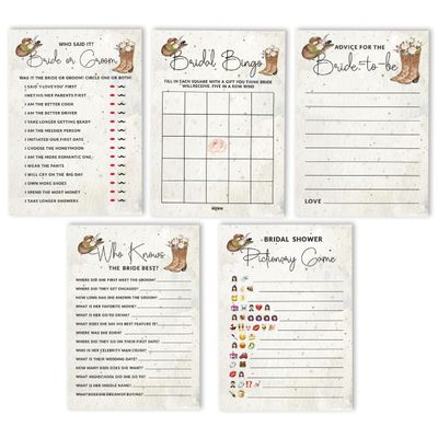 Pacote com 50 Cartões Quadrados em Branco para Chá de Noiva, Despedida de Solteira e Ideias de Presente, Jogo Cowgirl - Inkdotpot 12,7 Cm × 17,78 Cm / Branco - Conjunto de Jogos