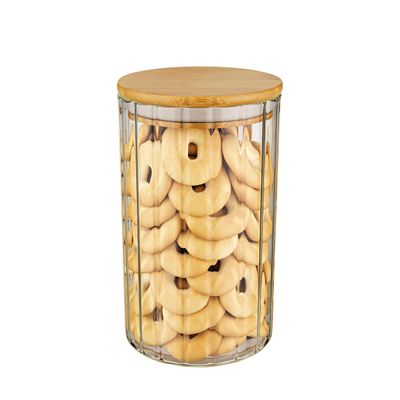Pote Redondo Canelado Euro Home 850ml Vidro com Bambu
