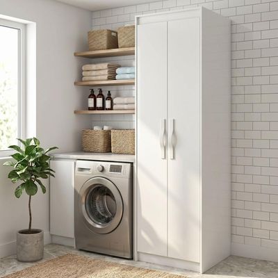 Armário Multiuso Lavanderia Davi 2 Portas 5 Nichos Branco