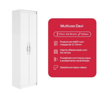 Armário Multiuso Lavanderia Davi 2 Portas 5 Nichos Branco