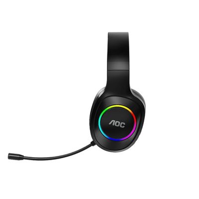 Headset Gamer Sem Fio 2.4G + Bluetooth - RGB, Microfone, Baixa Latência – Preto - AOC