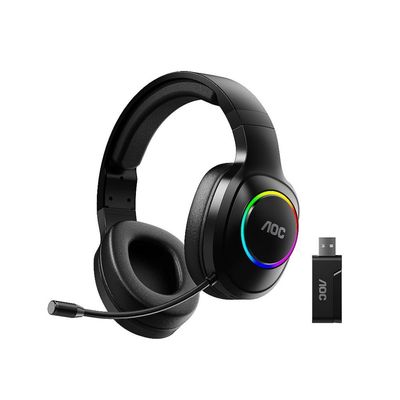 Headset Gamer Sem Fio 2.4G + Bluetooth - RGB, Microfone, Baixa Latência – Preto - AOC