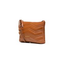 Bolsa Transversal Feminina de Couro Zig Zag Matelasse Pequena Caramelo