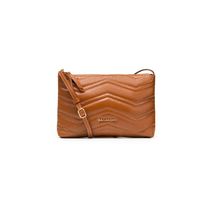 Bolsa Transversal Feminina de Couro Zig Zag Matelasse Pequena Caramelo