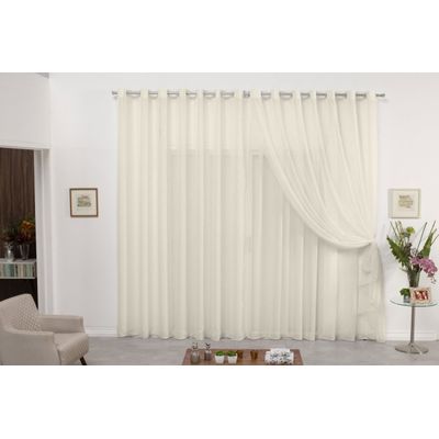 Cortina 4,00x2,30 Sala Quarto Cozinha Varão Voil Duplo Pérola