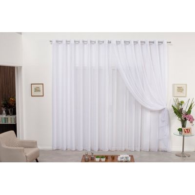 Cortina 4,00x2,30 Sala Quarto Cozinha Varão Voil Duplo Pérola