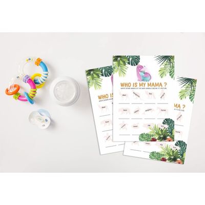 Pacote com 50, Coleção Chá de Bebê Menino/Menina, Quem É Minha Mamãe? Jogos, Atividades e Decorações Tema Dinossauro - Inkdotpot 12,7 Cm × 17,78 Cm / Branco