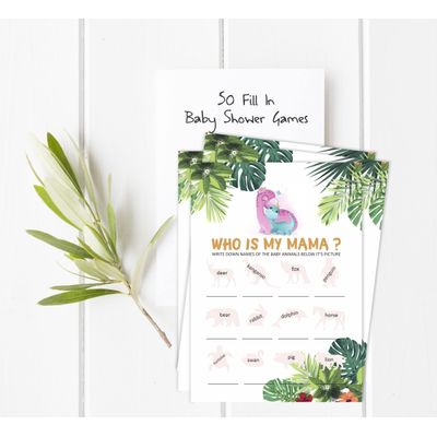 Pacote com 50, Coleção Chá de Bebê Menino/Menina, Quem É Minha Mamãe? Jogos, Atividades e Decorações Tema Dinossauro - Inkdotpot 12,7 Cm × 17,78 Cm / Branco