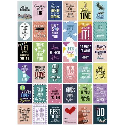 Bilhetes de Lancheira Adultos/Adolescentes, Cartões de Motivação, Inspiração e Afirmação, Pacote 36, Designs Sortidos (Colorido) - Inkdotpot 8,89 Cm × 6,35 Cm / Multicolorido