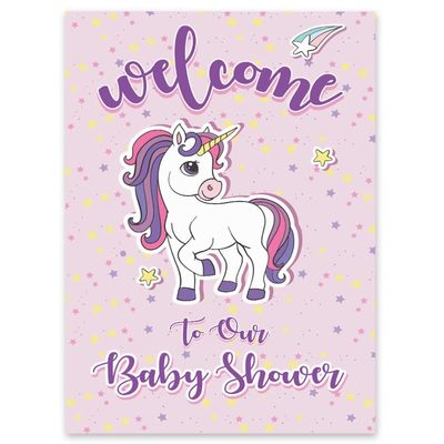 Placa de Boas-Vindas para Chá de Bebê, Tema Unicórnio, Coleção Festa para Menina, Pacote com 1 (46 x 30 cm) - Inkdotpot 45,72 Cm × 30,48 Cm / Branco