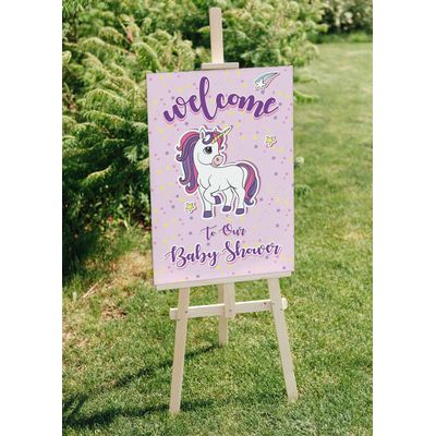 Placa de Boas-Vindas para Chá de Bebê, Tema Unicórnio, Coleção Festa para Menina, Pacote com 1 (46 x 30 cm) - Inkdotpot 45,72 Cm × 30,48 Cm / Branco