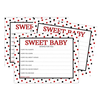 Cartões de Desejos para Chá de Bebê (Menina) - Tema Joaninha, Atividades e Suprimentos para Festa - Pacote com 50 - Inkdotpot 11,43 Cm × 13,97 Cm / Branco