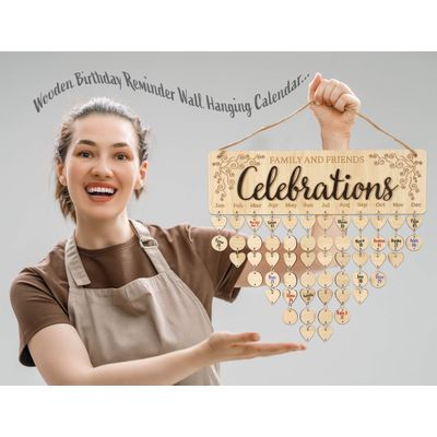 Calendário Perpétuo de Parede em Madeira Datas para Lembrar — Placa Decorativa de Aniversários, Presente para Mãe/Pai/Avós - Inkdotpot 40,64 Cm × 11,94 Cm / Marrom