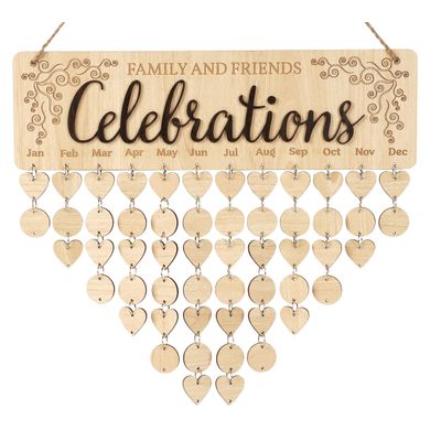 Calendário Perpétuo de Parede em Madeira Datas para Lembrar — Placa Decorativa de Aniversários, Presente para Mãe/Pai/Avós - Inkdotpot 40,64 Cm × 11,94 Cm / Marrom