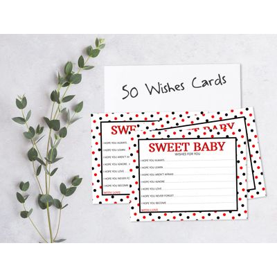 Cartões de Desejos para Chá de Bebê (Menina) - Tema Joaninha, Atividades e Suprimentos para Festa - Pacote com 50 - Inkdotpot 11,43 Cm × 13,97 Cm / Branco