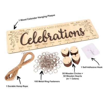 Calendário Perpétuo de Parede em Madeira Datas para Lembrar — Placa Decorativa de Aniversários, Presente para Mãe/Pai/Avós - Inkdotpot 40,64 Cm × 11,94 Cm / Marrom