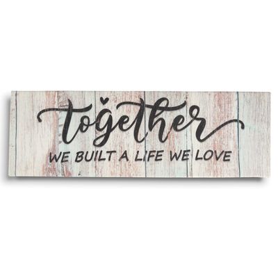 Tela Canvas Esticada com Frase 'Juntos Construímos Uma Vida Que Amamos' Placa Decorativa Rústica Estilo Fazenda Simulada - Inkdotpot 15,24 Cm × 43,18 Cm / Azul