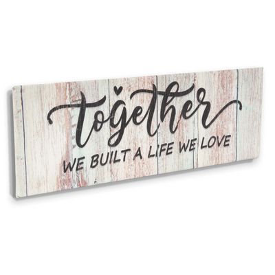 Tela Canvas Esticada com Frase 'Juntos Construímos Uma Vida Que Amamos' Placa Decorativa Rústica Estilo Fazenda Simulada - Inkdotpot 15,24 Cm × 43,18 Cm / Azul