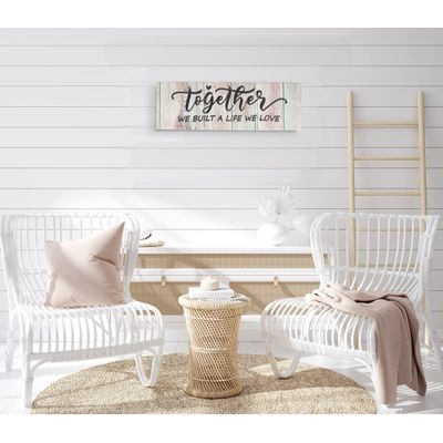 Tela Canvas Esticada com Frase 'Juntos Construímos Uma Vida Que Amamos' Placa Decorativa Rústica Estilo Fazenda Simulada - Inkdotpot 15,24 Cm × 43,18 Cm / Azul