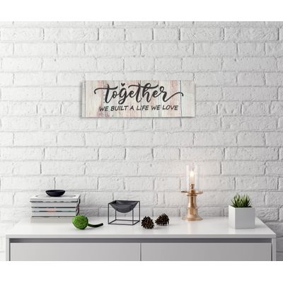 Tela Canvas Esticada com Frase 'Juntos Construímos Uma Vida Que Amamos' Placa Decorativa Rústica Estilo Fazenda Simulada - Inkdotpot 15,24 Cm × 43,18 Cm / Azul