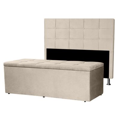 Kit Cabeceira E Calçadeira Baú Solteiro 0,90m Roma Suede - Pallazio Cor Rosa