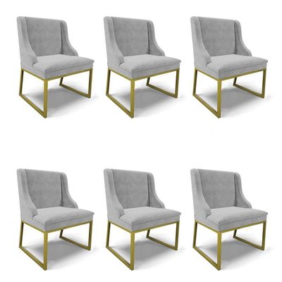 Cadeira Sala De Jantar Industrial Dourado Kit 6 Liz Suede Cinza D03 - D'rossi