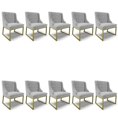 Cadeira Sala De Jantar Industrial Dourado Kit 10 Liz Suede Cinza D03 - D'rossi