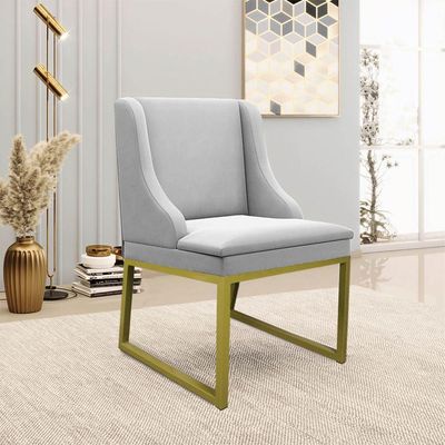 Cadeira Sala De Jantar Industrial Dourado Kit 4 Liz Suede Cinza D03 - D'rossi
