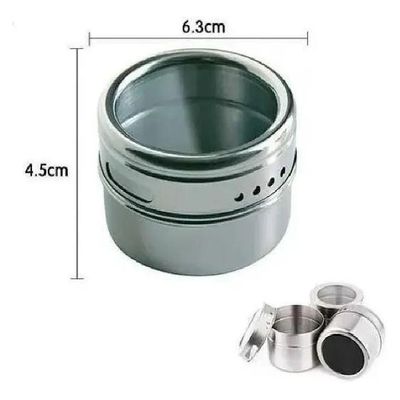 Kit 6 Porta Condimento Tempero Inox Magnético Ima Geladeira