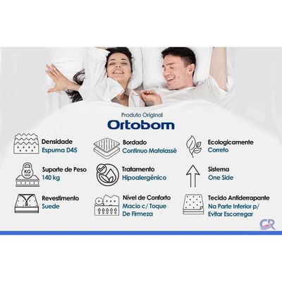 Cama Box CRC Solteiro +Colchão Ortopédico D45 Airtech150 Ortobom 88x188