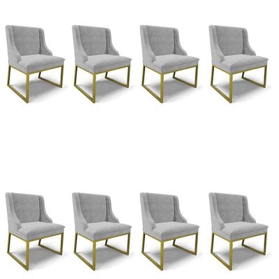 Cadeira Sala De Jantar Industrial Dourado Kit 8 Liz Suede Cinza D03 - D'rossi