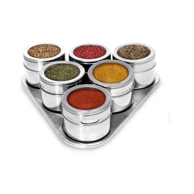 Kit 6 Porta Condimento Tempero Inox Magnético Ima Geladeira