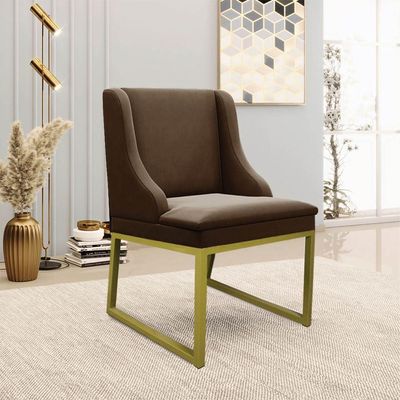 Cadeira Sala De Jantar Industrial Dourado Kit 6 Liz Suede Marrom D03 - D'rossi