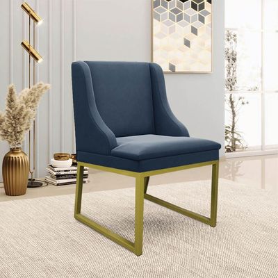 Cadeira Sala De Jantar Industrial Dourado Kit 10 Liz Suede Azul M D03 - D'rossi