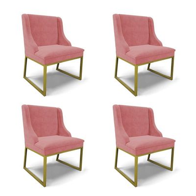 Cadeira Sala De Jantar Industrial Dourado Kit 4 Liz Suede Rosê D03 - D'rossi