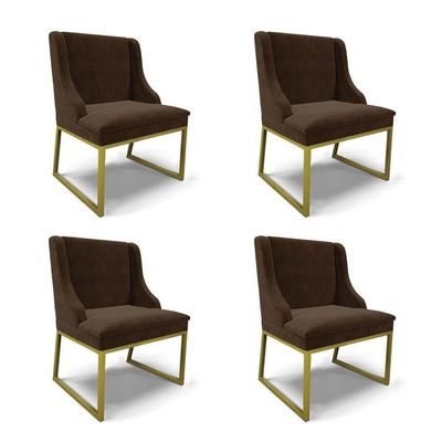 Cadeira Sala De Jantar Industrial Dourado Kit 4 Liz Suede Marrom D03 - D'rossi