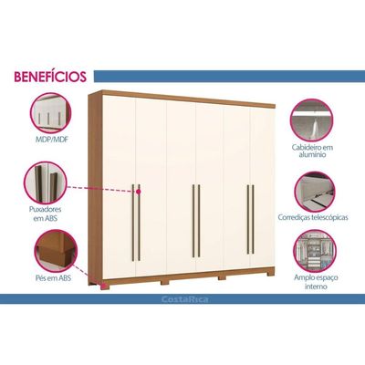 Guarda Roupa Casal 6 Portas e 3Gavs Jade Cinamomo/Off Henn