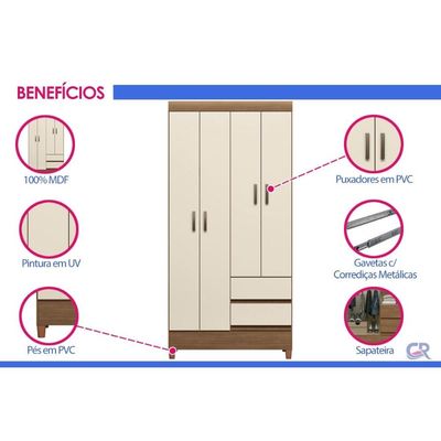Guarda Roupa Solteiro 4Portas 4.2 Fit Jequitibá S. Andirá