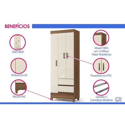 Guarda Roupa Solteiro 3Portas Fit 3.2 Jequitibá/OW S. Andirá