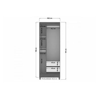 Guarda Roupa Solteiro 3Portas Fit 3.2 Jequitibá S. Andirá