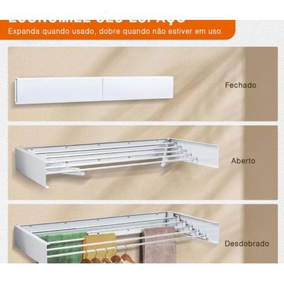 Varal Retratil Dobravel 5 Varetas Compacto Facil Instalar Branco