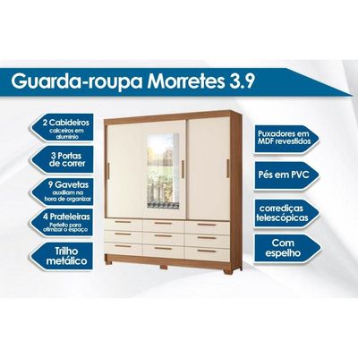 Guarda Roupa 3 Portas c/Esp Morretes Grafite - S. Andirá