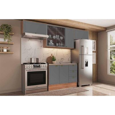 Cozinha Modulada Carraro 4 Peças Bella C4P253 Nogal/Cinza
