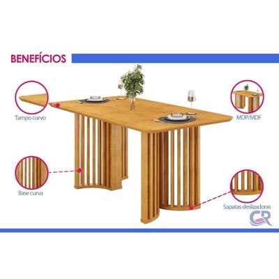 Mesa Jantar Luma c/Tampo MDF Curvo 170x90cm Cedro DJ Móveis