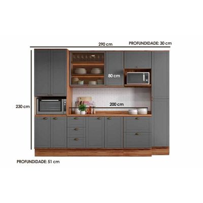 Cozinha Modulada Carraro Bella Carraro 9 Peças C9P41 Nogal/Cinza