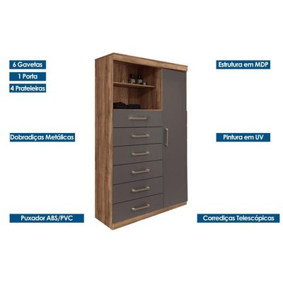 Cômoda Solteiro Marabá 1.6 c/1 Porta e 6 Gavetas Cinamomo - S. Andirá