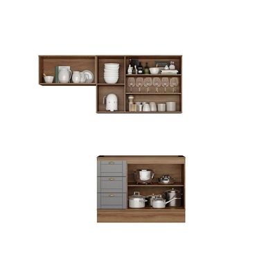 Cozinha Modulada Carraro 3 Peças Bella C3P22 Nogal/Cinza