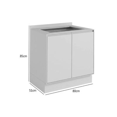 Balcão Cozinha Cooktop Henn Fineze 2 Portas c/Tampo 80cm Areia