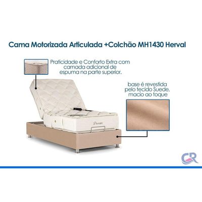 Cama c/Controle Articulada Motorizada Herval +Colchão c/Massagem MH1430 100x203